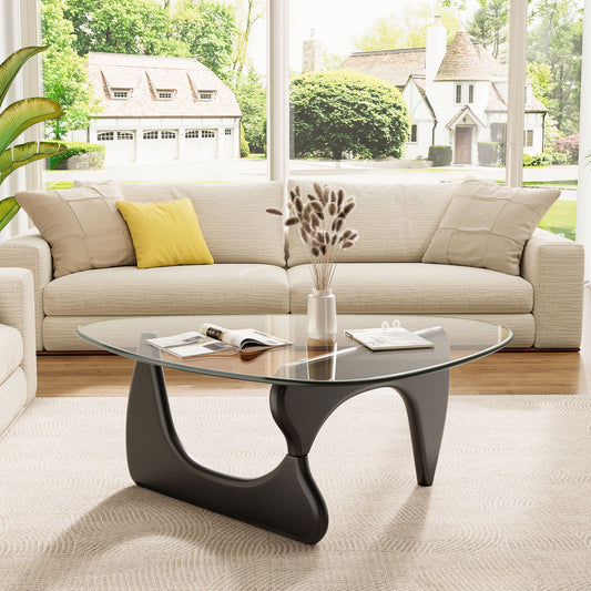 Modern Triangle Glass Coffee Table - Black&Clear Top