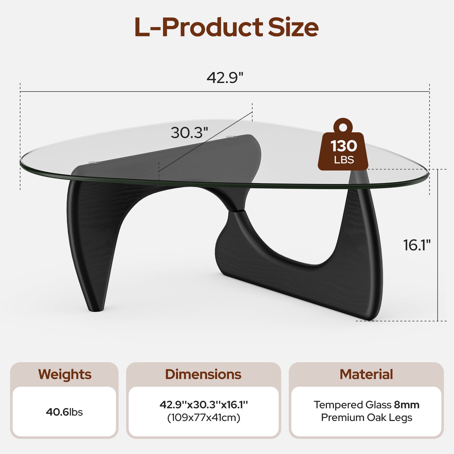 Modern Triangle Glass Coffee Table - Black&Clear Top