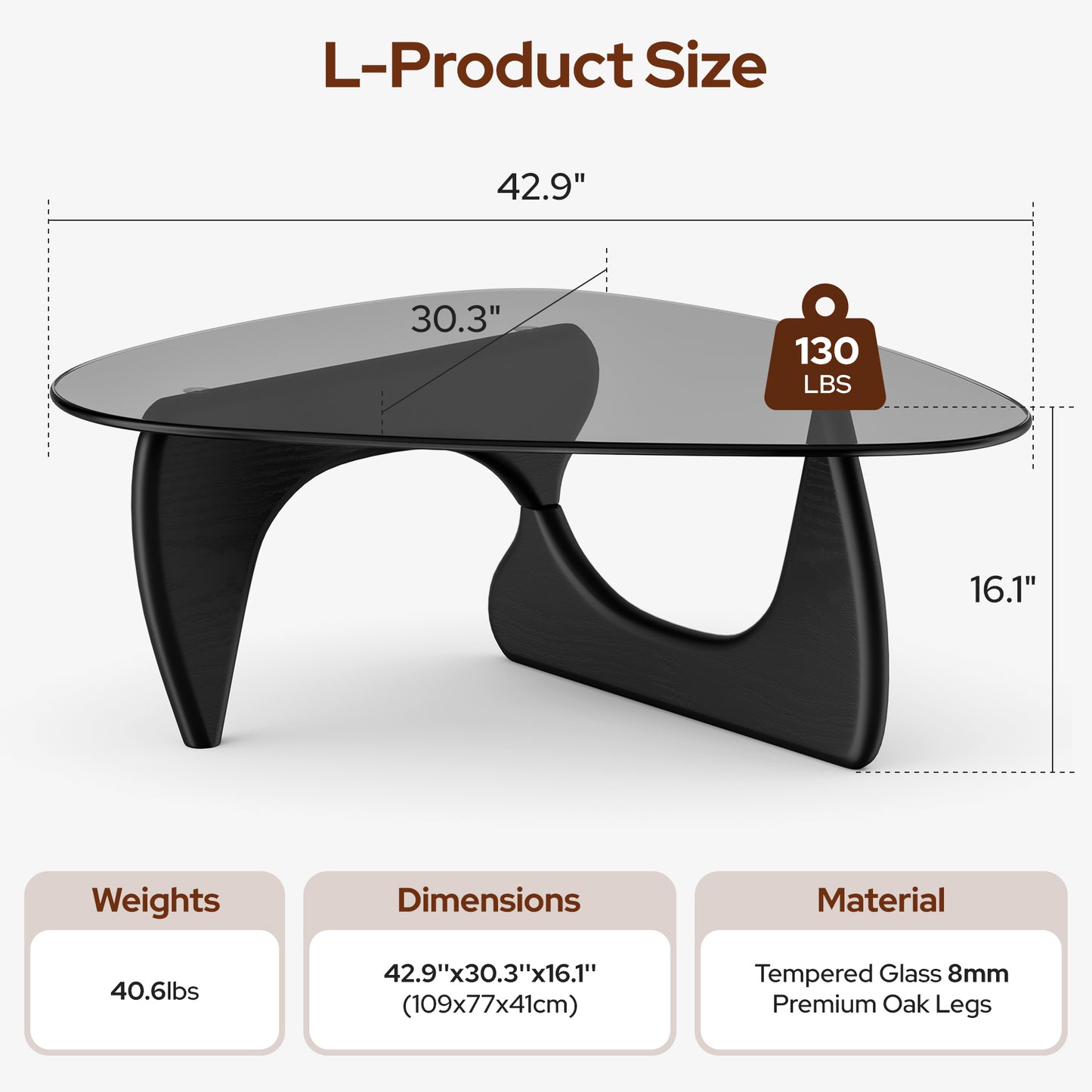 Modern Triangle Glass Coffee Table - Black&Grey Top