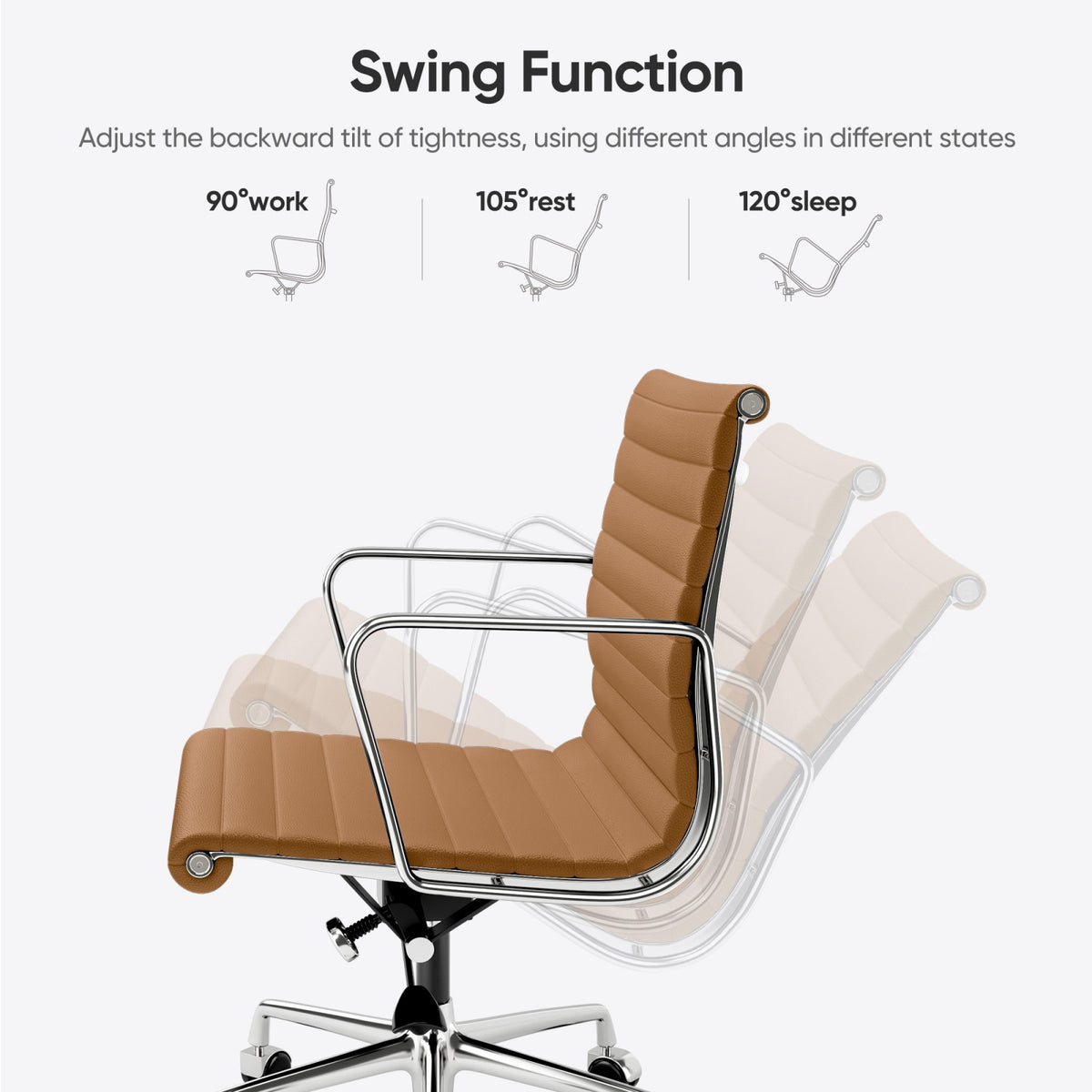 Armrests Ribbed Office Chair Light Brown Genuine Leather Office Chair