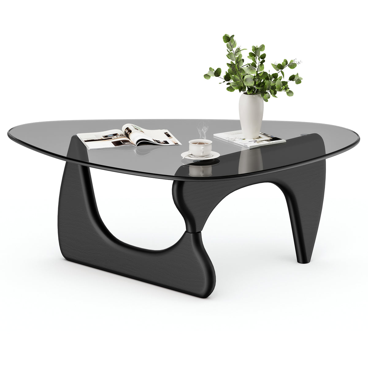 Modern Triangle Glass Coffee Table - Black&Grey Top