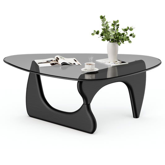 Modern Triangle Glass Coffee Table - Black&Grey Top
