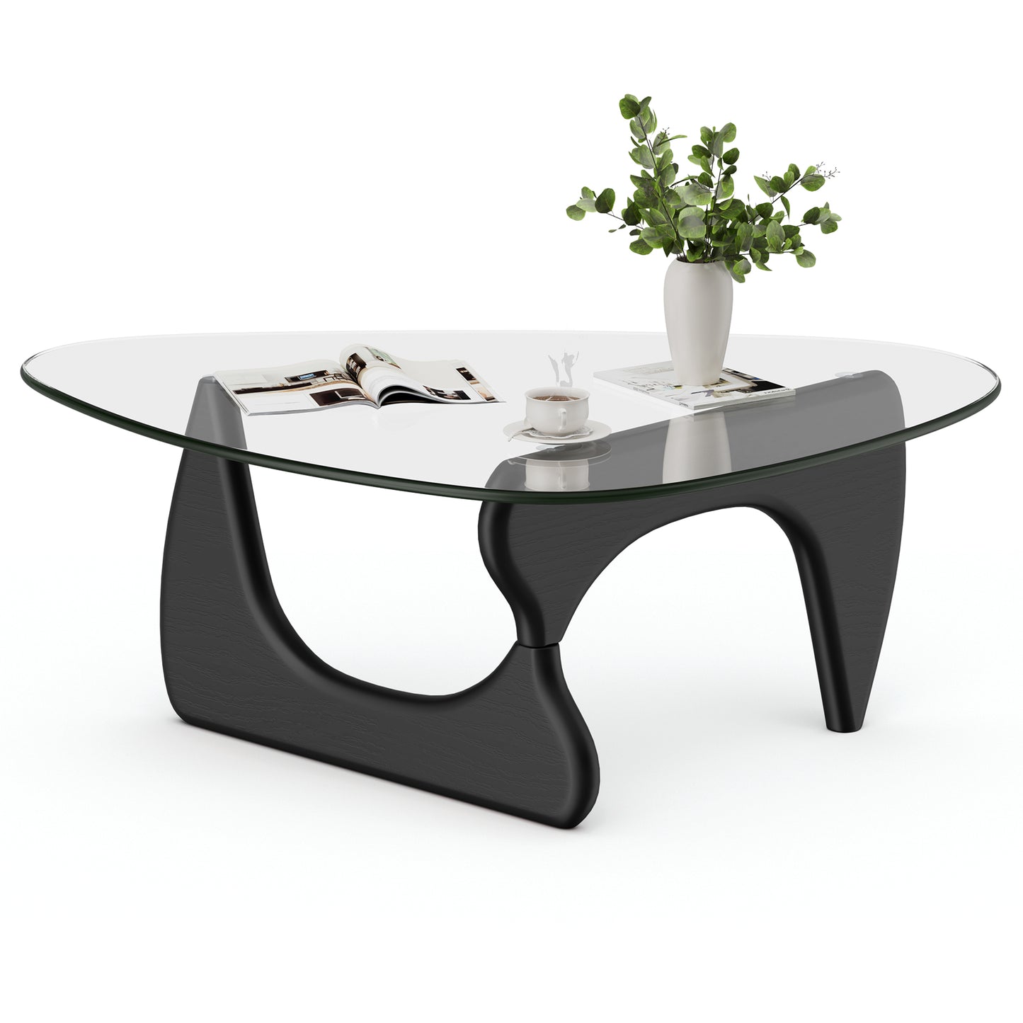 Modern Triangle Glass Coffee Table - Black&Clear Top
