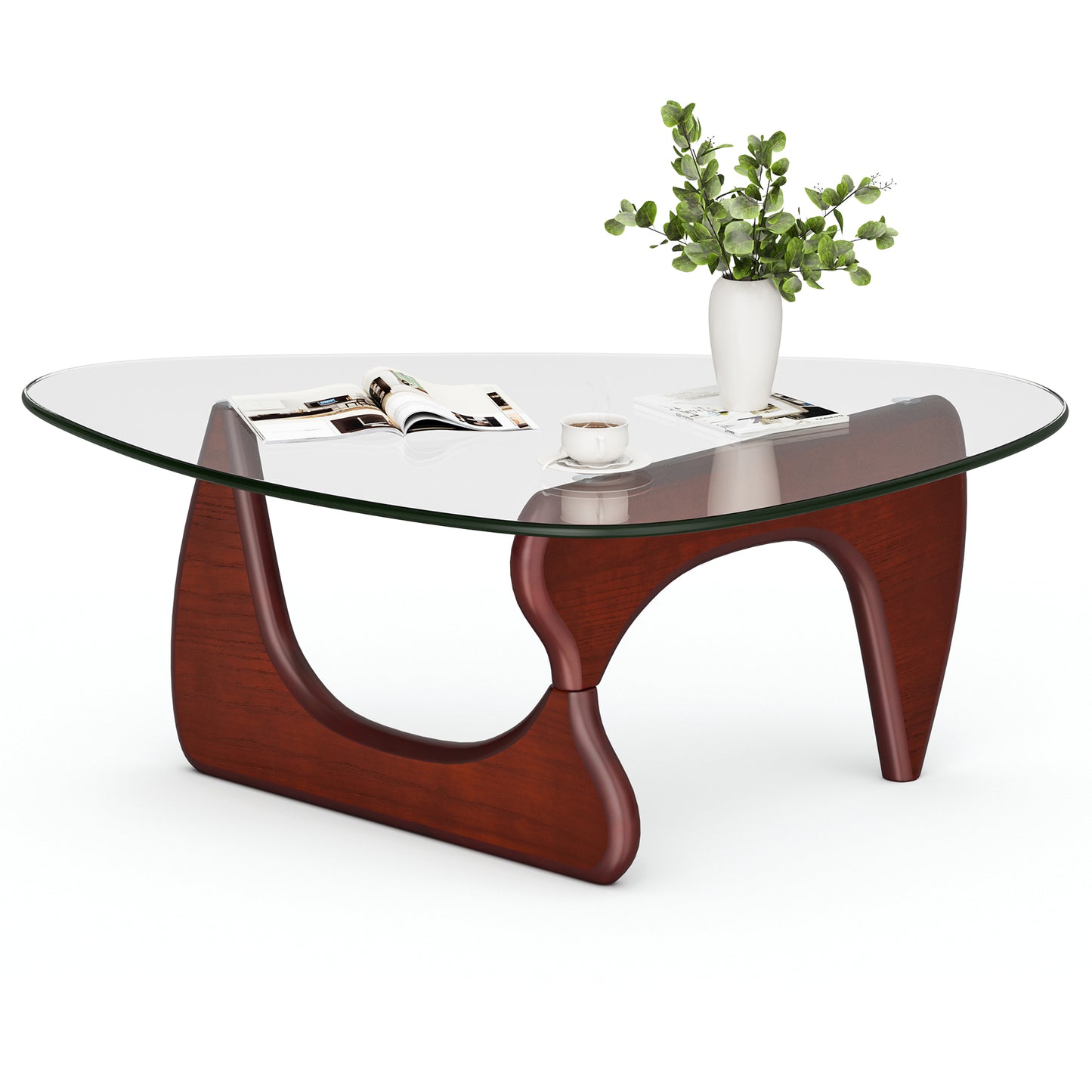 Modern Triangle Glass Coffee Table - Dark Walnut&Clear Top