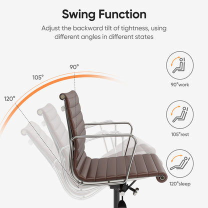 Armrests Ribbed Office Chair Brown Genuine Leather Office Chair