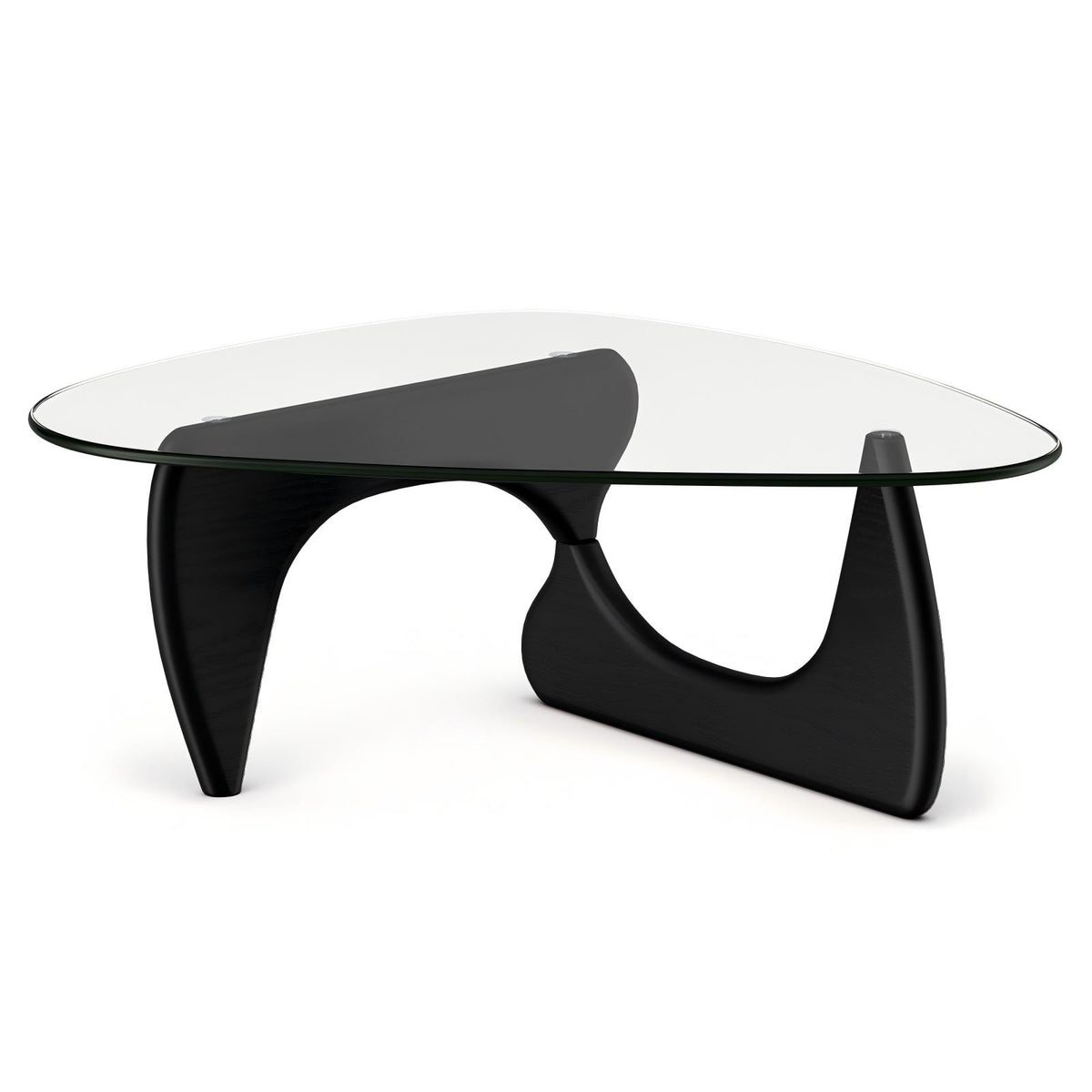 High-end Modern Triangle Glass Coffee Table With Solid Wood Base - Black