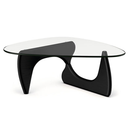 High-end Modern Triangle Glass Coffee Table With Solid Wood Base - Black