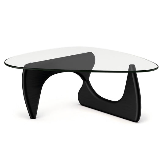 High-end Modern Triangle Glass Coffee Table With Solid Wood Base - Black