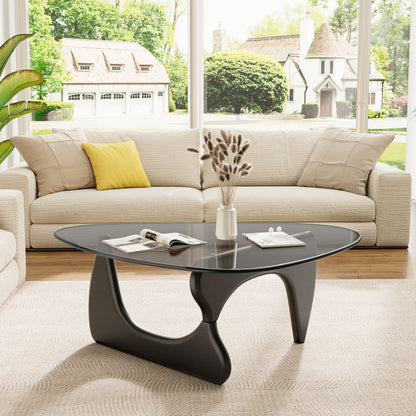 Modern Triangle Glass Coffee Table - Black&Grey Top