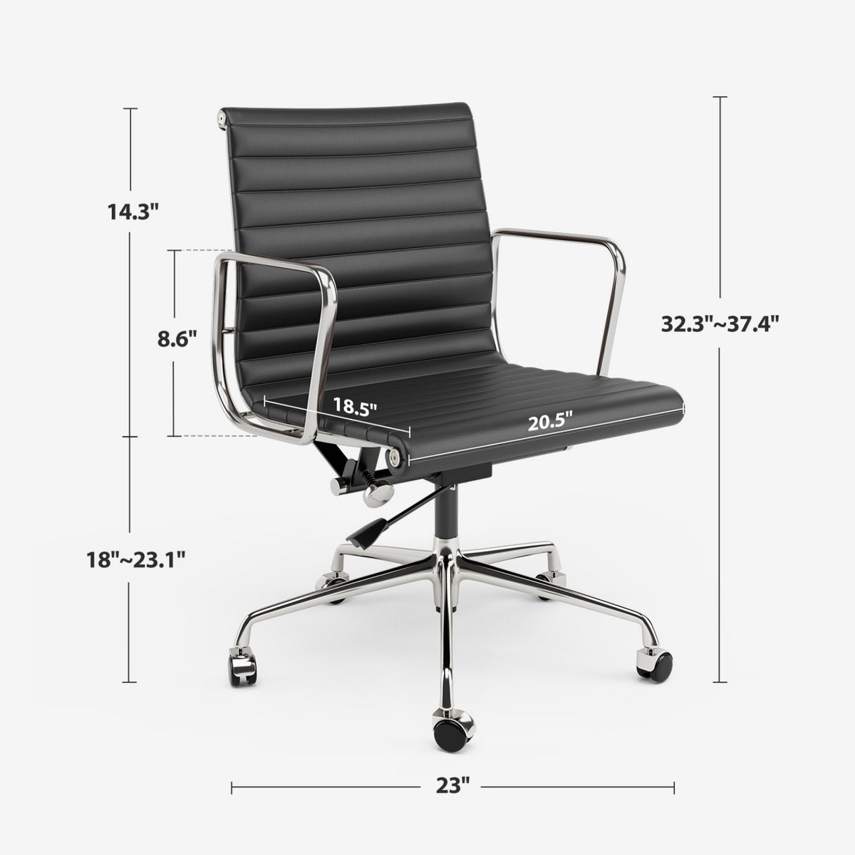 Armrests Ribbed Office Chair Black Genuine Leather Office Chair