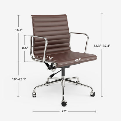 Armrests Ribbed Office Chair Brown Genuine Leather Office Chair