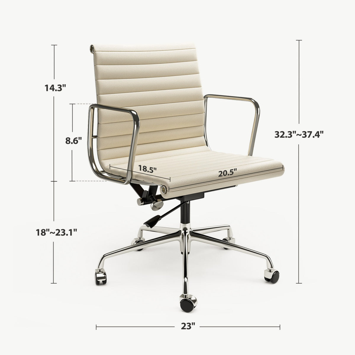 Armrests Ribbed Office Chair Beige Genuine Leather Office Chair