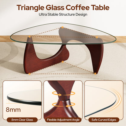 Modern Triangle Glass Coffee Table - Dark Walnut&Clear Top