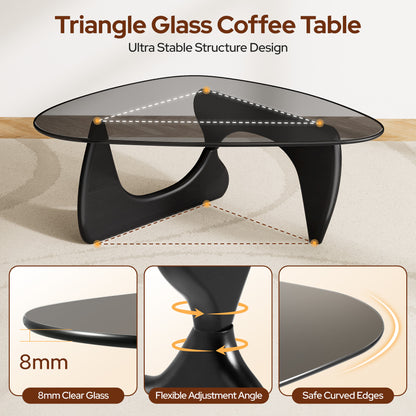 Modern Triangle Glass Coffee Table - Black&Grey Top
