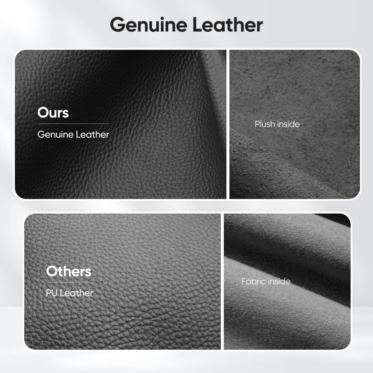 Armless Ribbed Office Desk Chair with Top Grain Leather - Black