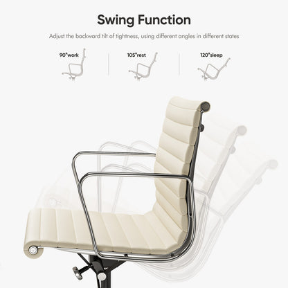 Armrests Ribbed Office Chair Beige Genuine Leather Office Chair