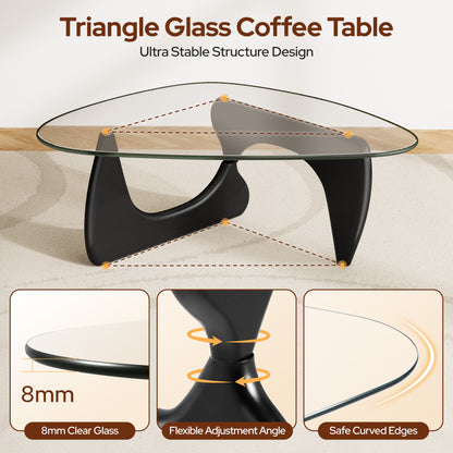 Modern Triangle Glass Coffee Table - Black&Clear Top