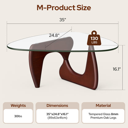 Modern Triangle Glass Coffee Table - Dark Walnut&Clear Top