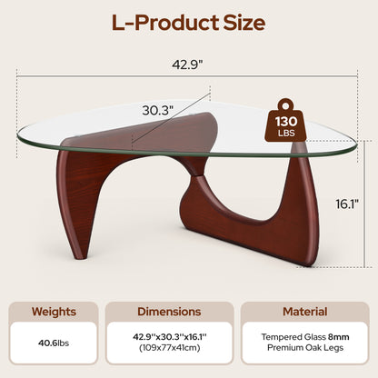 Modern Triangle Glass Coffee Table - Dark Walnut&Clear Top
