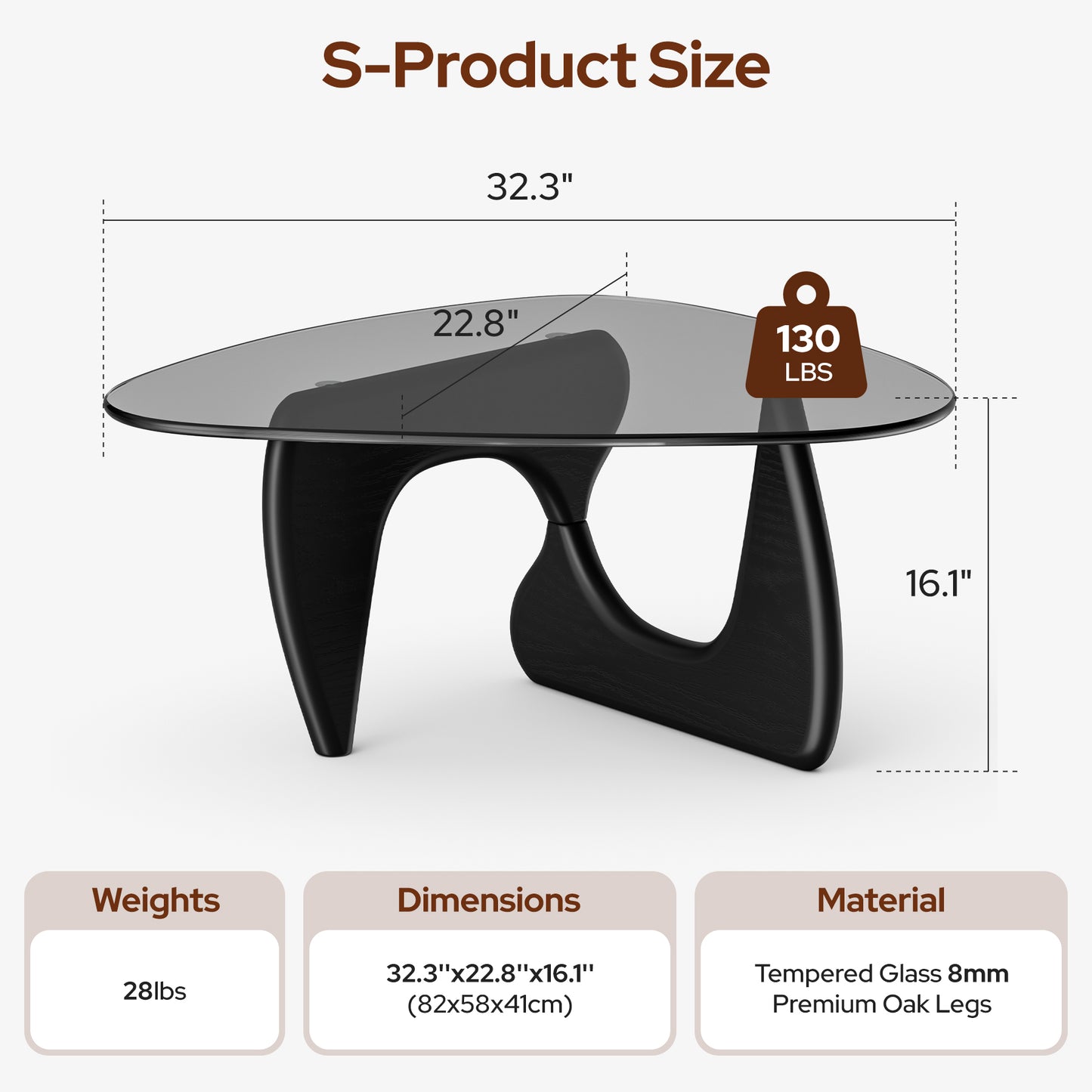 Modern Triangle Glass Coffee Table - Black&Grey Top