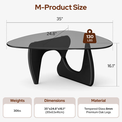 Modern Triangle Glass Coffee Table - Black&Grey Top