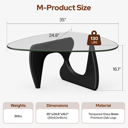 Modern Triangle Glass Coffee Table - Black&Clear Top