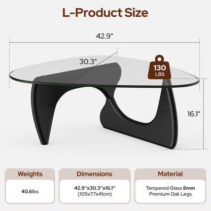 Modern Triangle Glass Coffee Table - Black&Clear Top