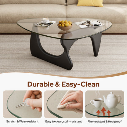 Modern Triangle Glass Coffee Table - Black&Clear Top