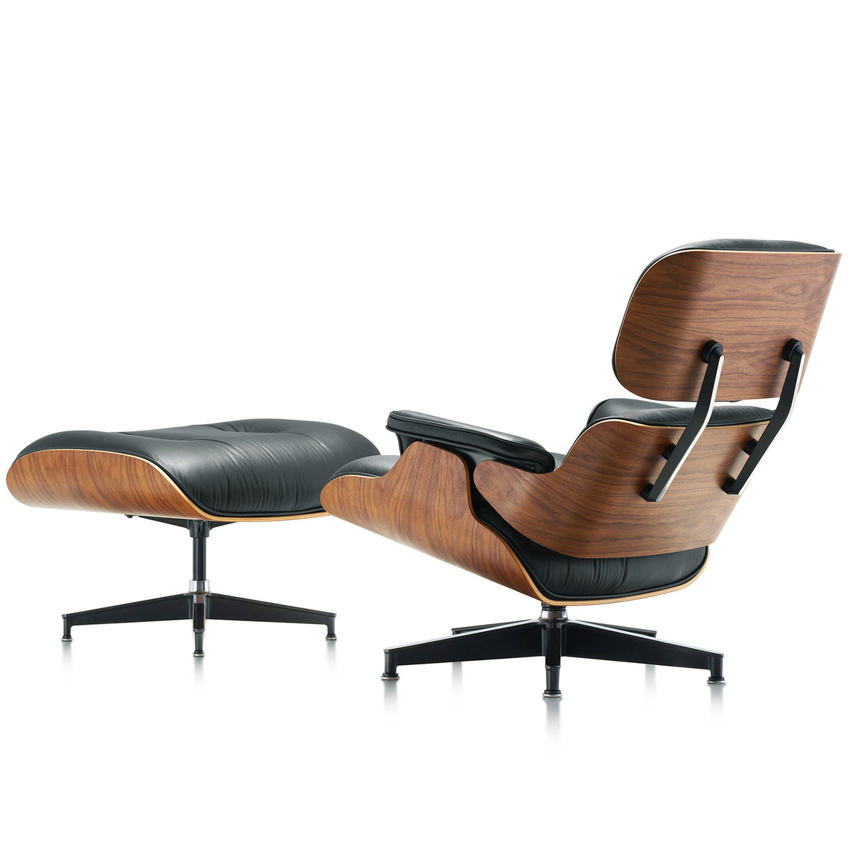 Classic Genuine Leather Lounge Chair with Ottoman – Walnut Wood & Black
