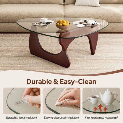 Modern Triangle Glass Coffee Table - Dark Walnut&Clear Top