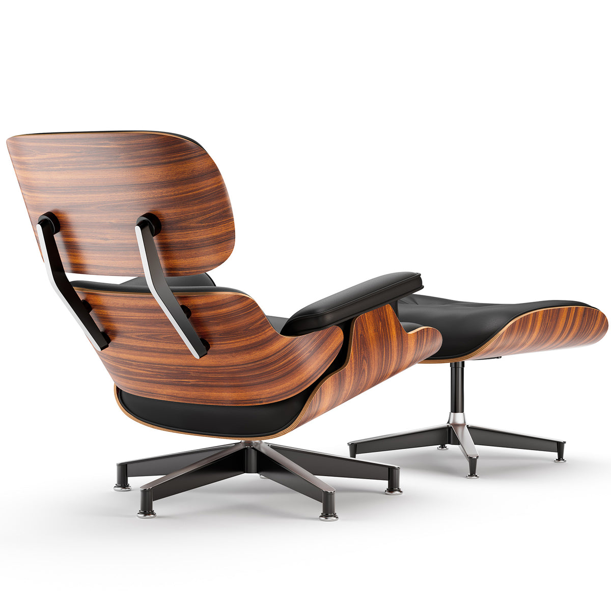 Classic Genuine Leather Lounge Chair with Ottoman – Palisander Wood & Black
