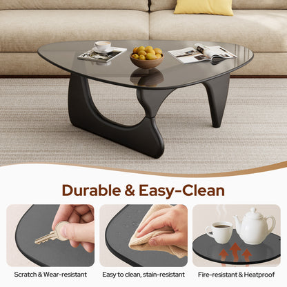 Modern Triangle Glass Coffee Table - Black&Grey Top