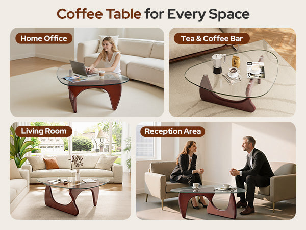Triangle Glass Coffee Table used in home office, living room, coffee area and reception settings