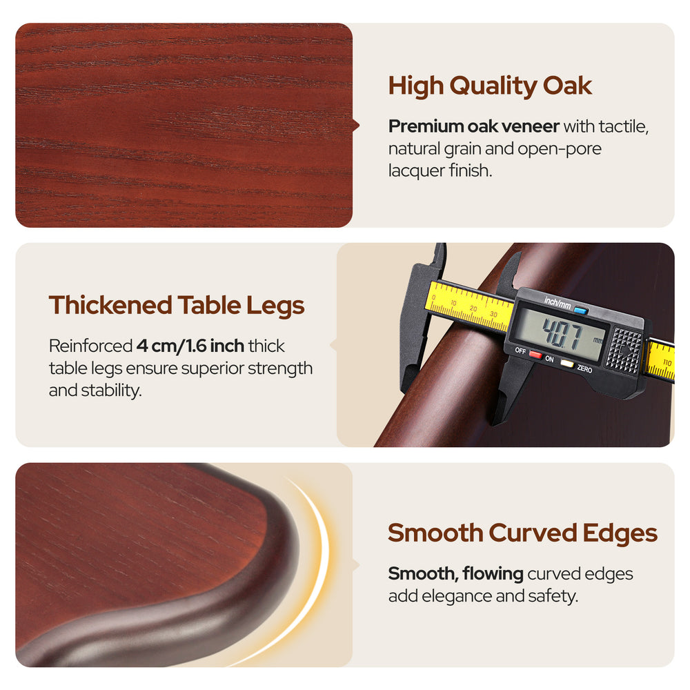 Solid wood base details of the Triangle Glass Coffee Table showing wood grain, thickened legs and curved edges