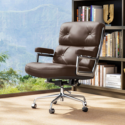 Genuine Leather Office Chair, Padded Mid Back Conference Desk Chair