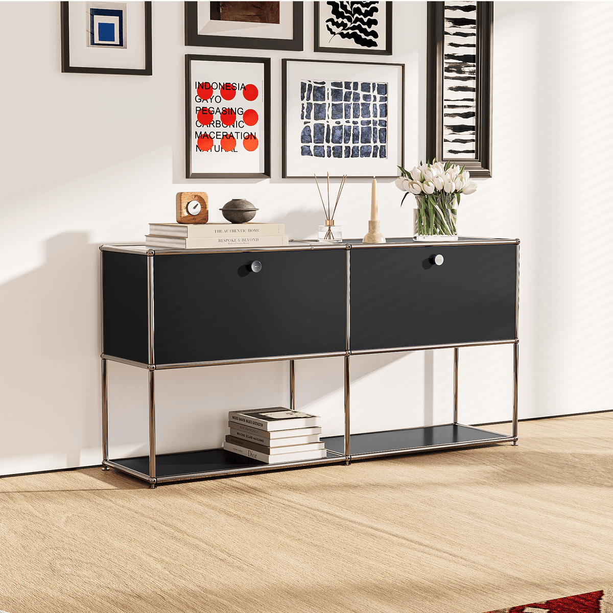 Modern Storage Cabinet Nightstand Versatile Free-Standing Organizer - Black
