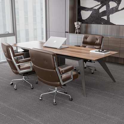 Genuine Leather Office Chair, Padded Mid Back Conference Desk Chair