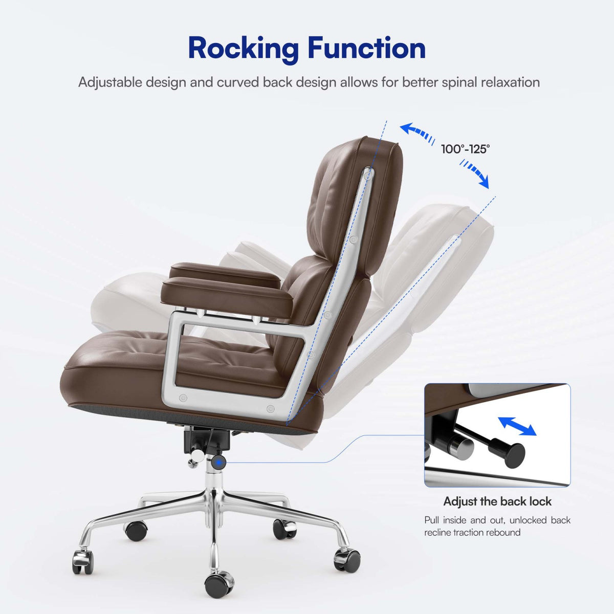SAINCH office chair showing adjustable backward tilt angles for desk work and short breaks