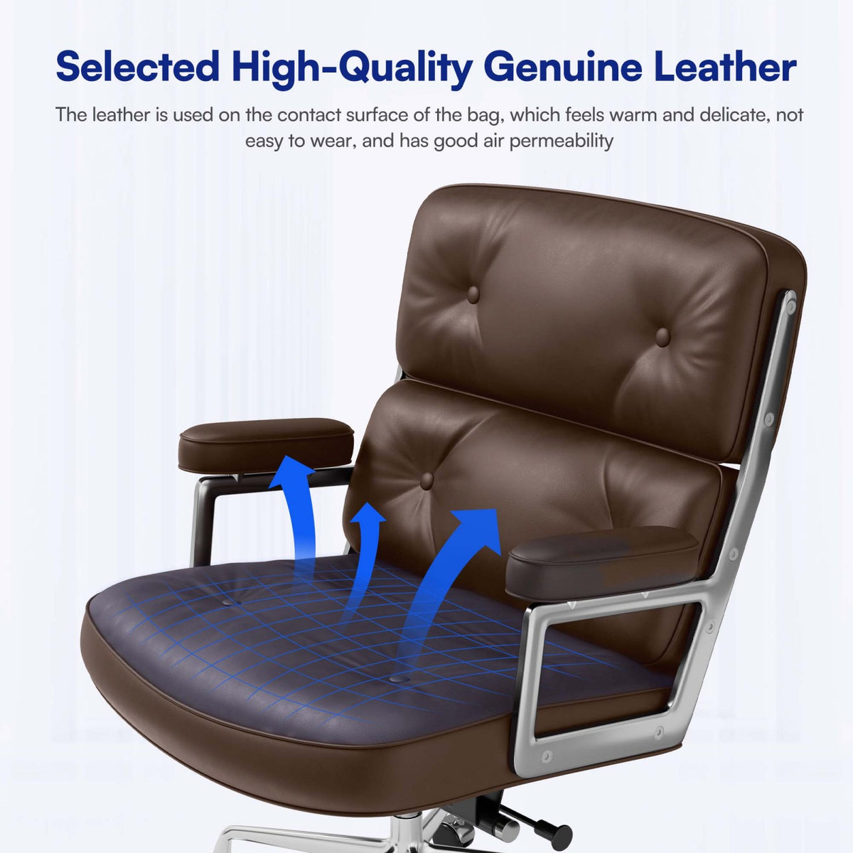 Genuine Leather Office Chair, Padded Mid Back Conference Desk Chair