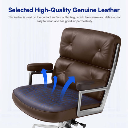 Genuine Leather Office Chair, Padded Mid Back Conference Desk Chair