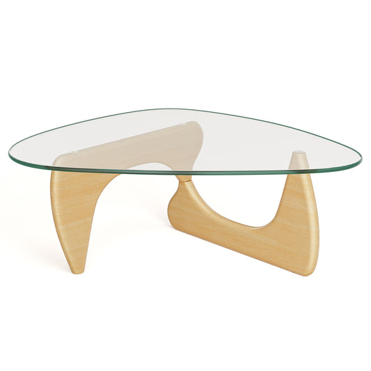 High-end Modern Triangle Glass Coffee Table With Solid Wood Base - Original Wood