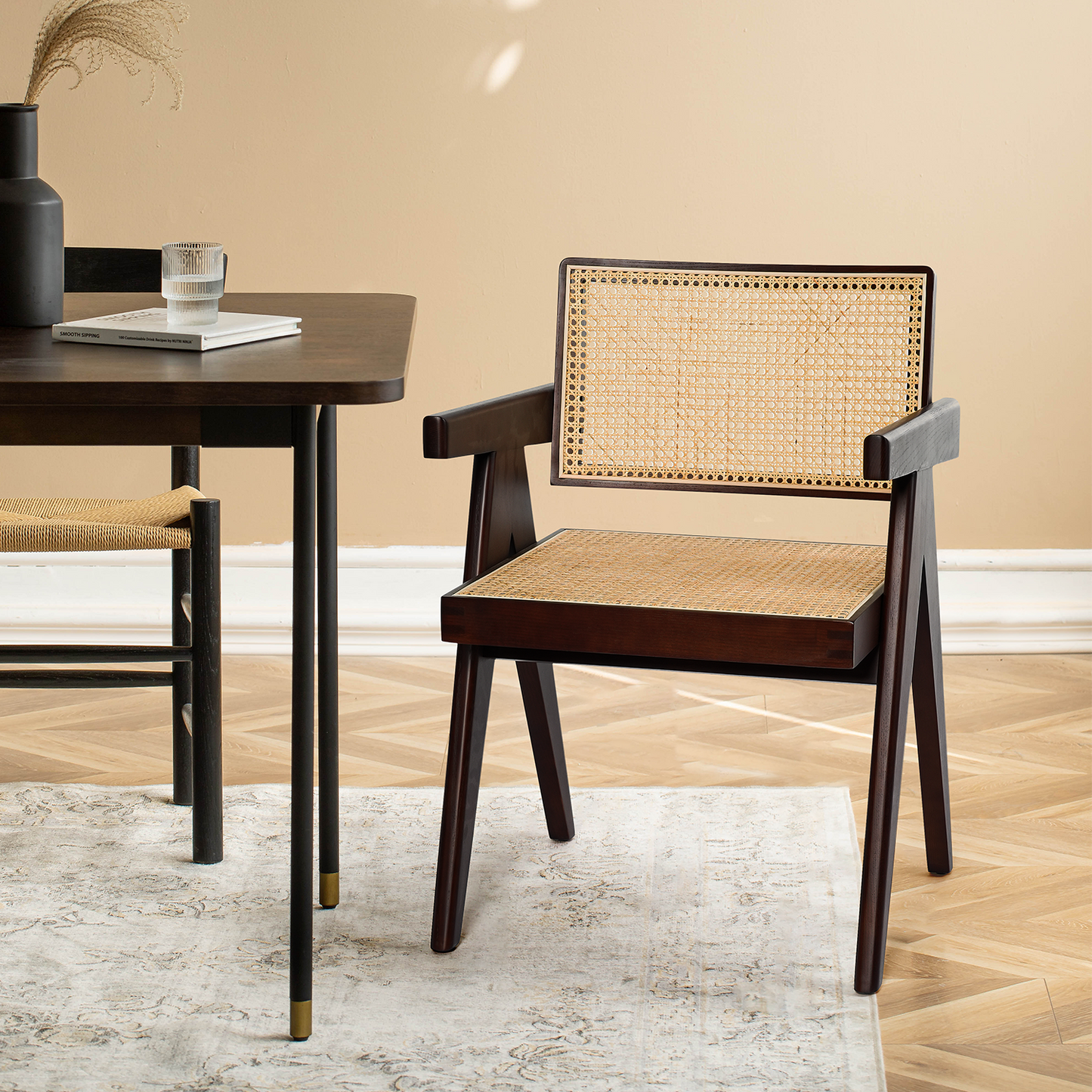 SAINCH Rattan Dining Chair, Solid Wood Frame