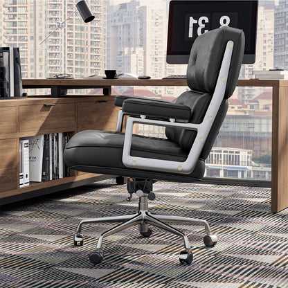 Genuine Leather Office Chair, Padded Mid Back Conference Desk Chair