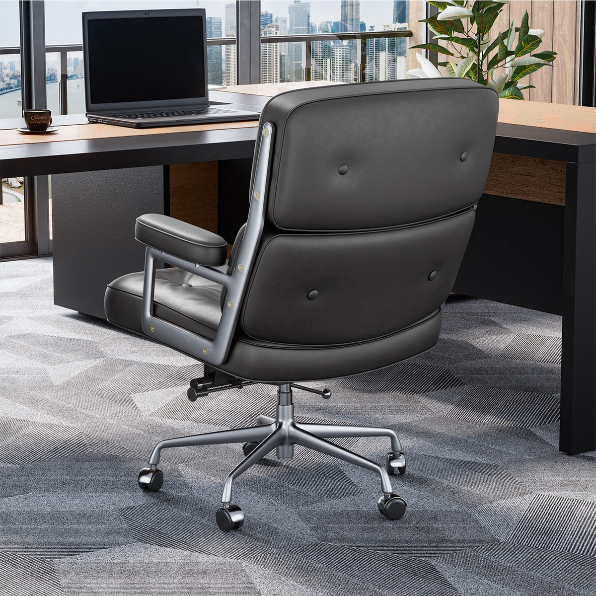 Genuine Leather Office Chair, Padded Mid Back Conference Desk Chair