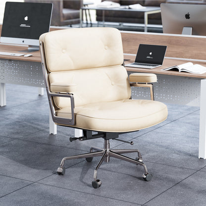 Genuine Leather Office Chair, Padded Mid Back Conference Desk Chair