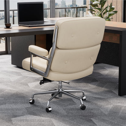 Genuine Leather Office Chair, Padded Mid Back Conference Desk Chair