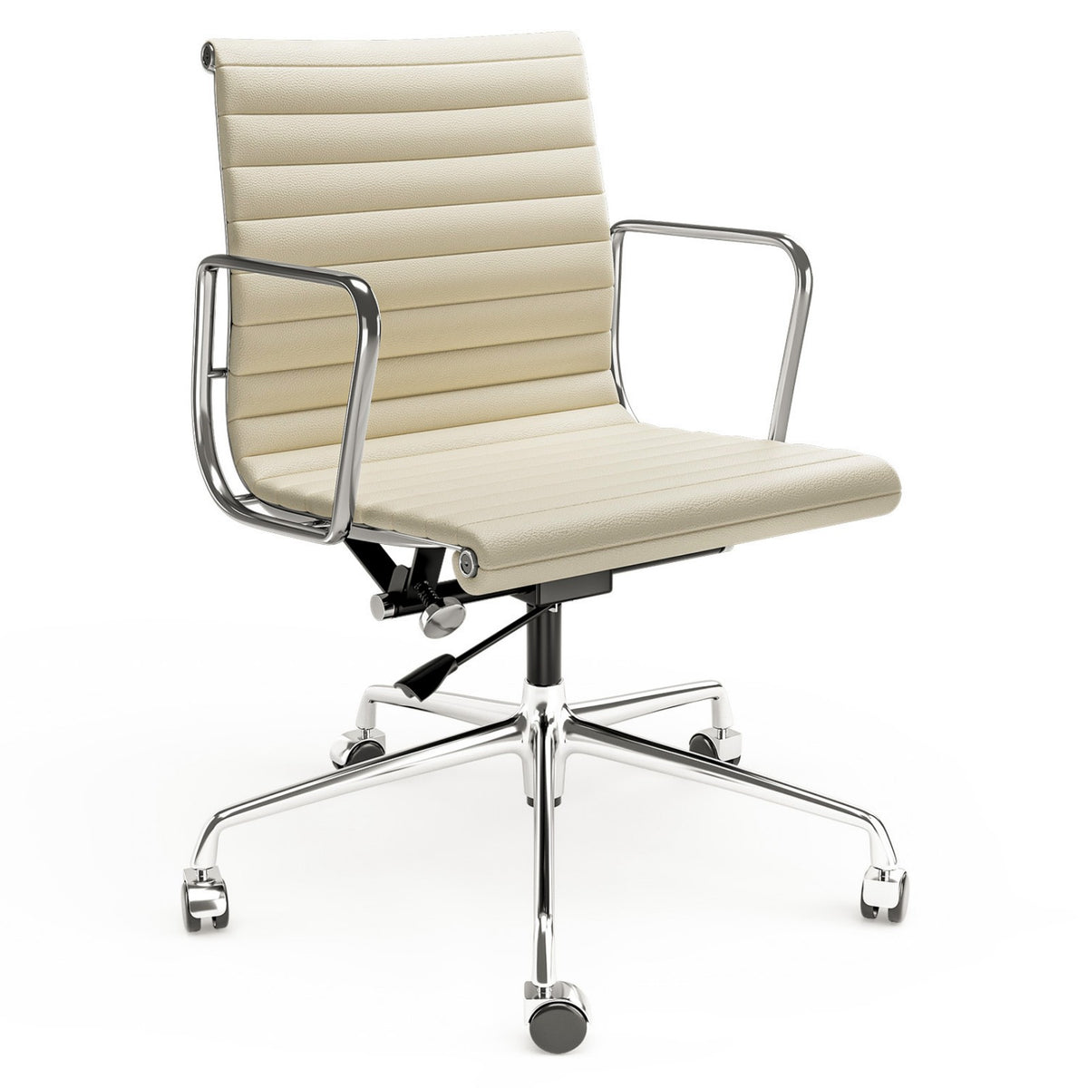 Armrests Ribbed Office Chair Beige Genuine Leather Office Chair