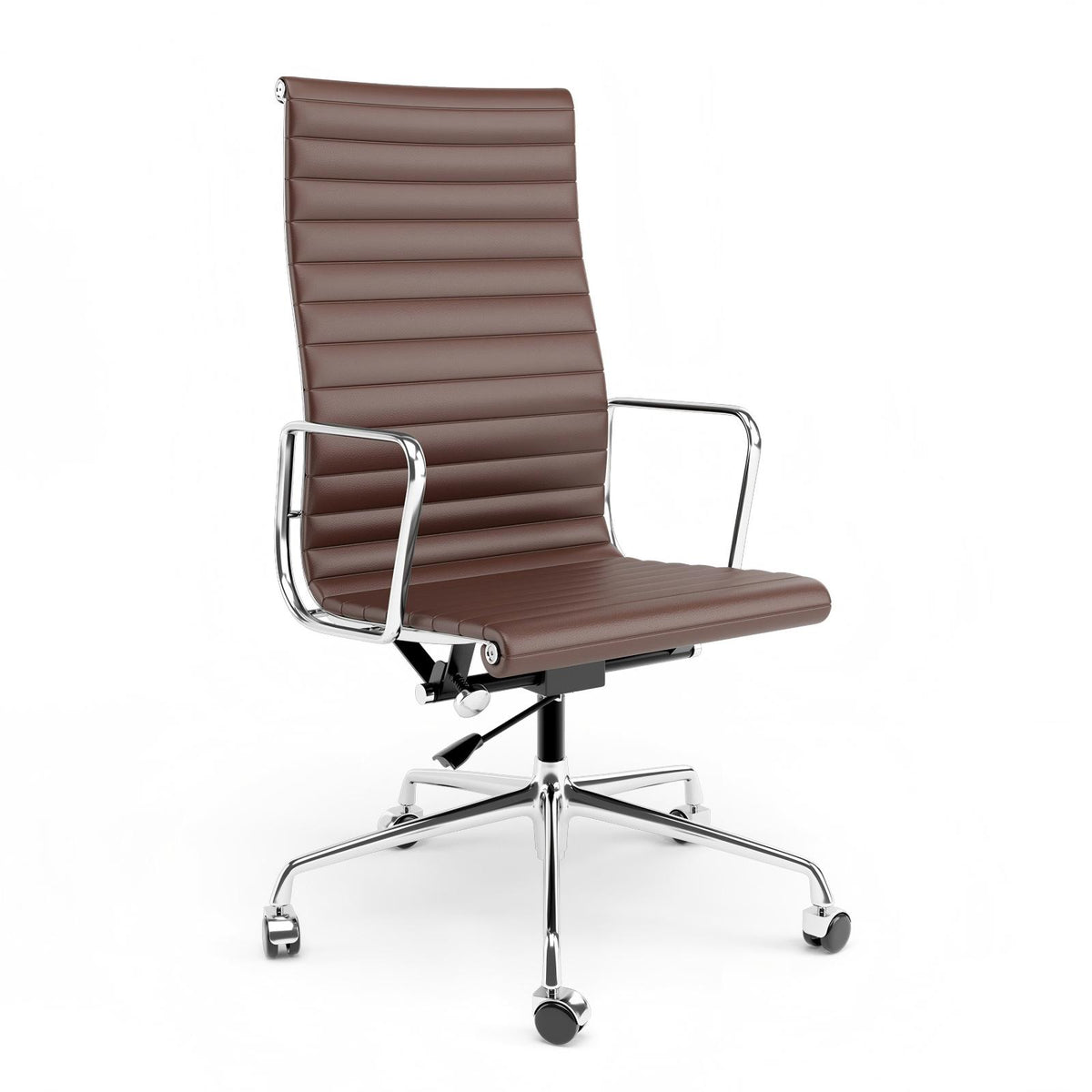 Armrests Ribbed Office Chair Brown Genuine Leather Office Chair