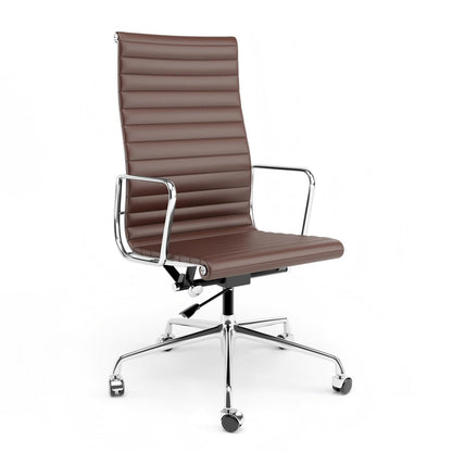 Armrests Ribbed Office Chair Brown Genuine Leather Office Chair
