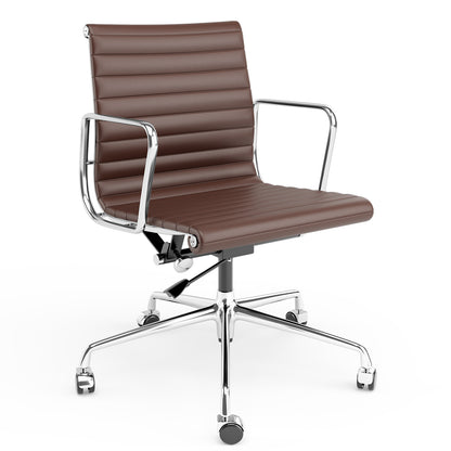 Armrests Ribbed Office Chair Brown Genuine Leather Office Chair